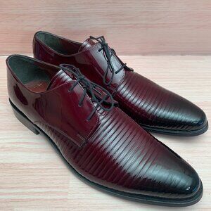 S’Baker Rib Embossed Burgundy Patent Leather Loafers Mens Sz 44EU 11-11.5 US